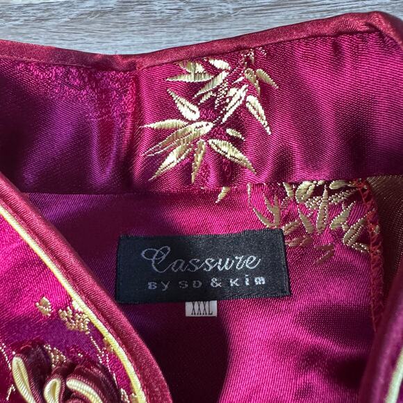 Vintage Cassure Pure Silk Burgundy Cheongsam Top Gold Embroidery Large - Picture 6 of 10